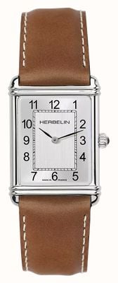 Herbelin Art Déco Quartz (26.5mm) Brushed Silver Dial / Brown Leather Strap 17468AP22GD