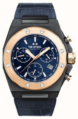 TW Steel CEO Tech Chronograph (45mm) Dark Blue Sunray Dial / Blue Leather Strap CE4086