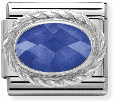 Nomination Classic FACETED Cubic Zirconia In Stainless Steel With Sterling Silver Setting And Detail BLUE Charm 330604/007