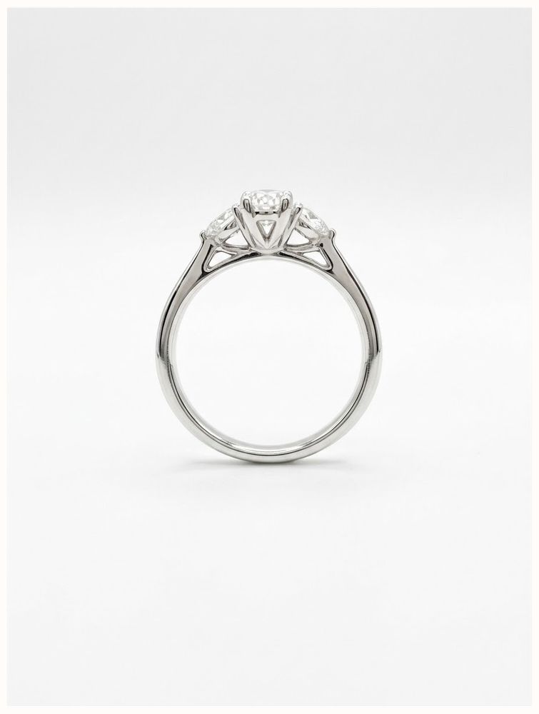 0.72ct Oval & Pear Natural Diamond Platinum Trilogy Ring J14664 - alternate view 3