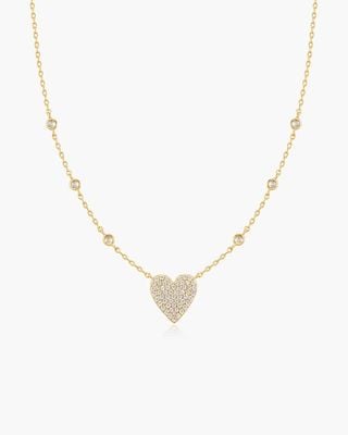 Ania Haie Gold Pavé Heart With Bezel Station Necklace N076-11G