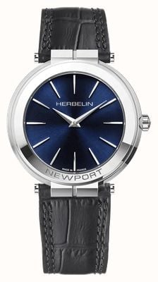 Herbelin Men's Newport Slim (40mm) Blue Dial / Anthracite Grey Leather Strap 19522AP15S