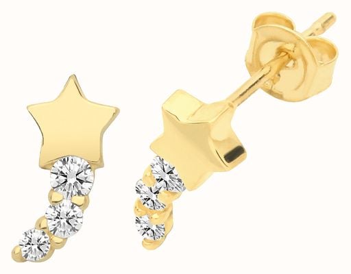 James Moore TH 9ct Gold 3 Cz Shooting Star Stud Earrings ES1600