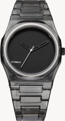 D1 Milano Nylon Exp_Black (39mm) Matte Black Dial / Transparent Black Nylon Strap NYBJ02