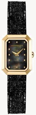 Herbelin Women's Octogône (20.4mm) Black Mother-of-Pearl Dial / Black Glitter Leather Strap 17446P49