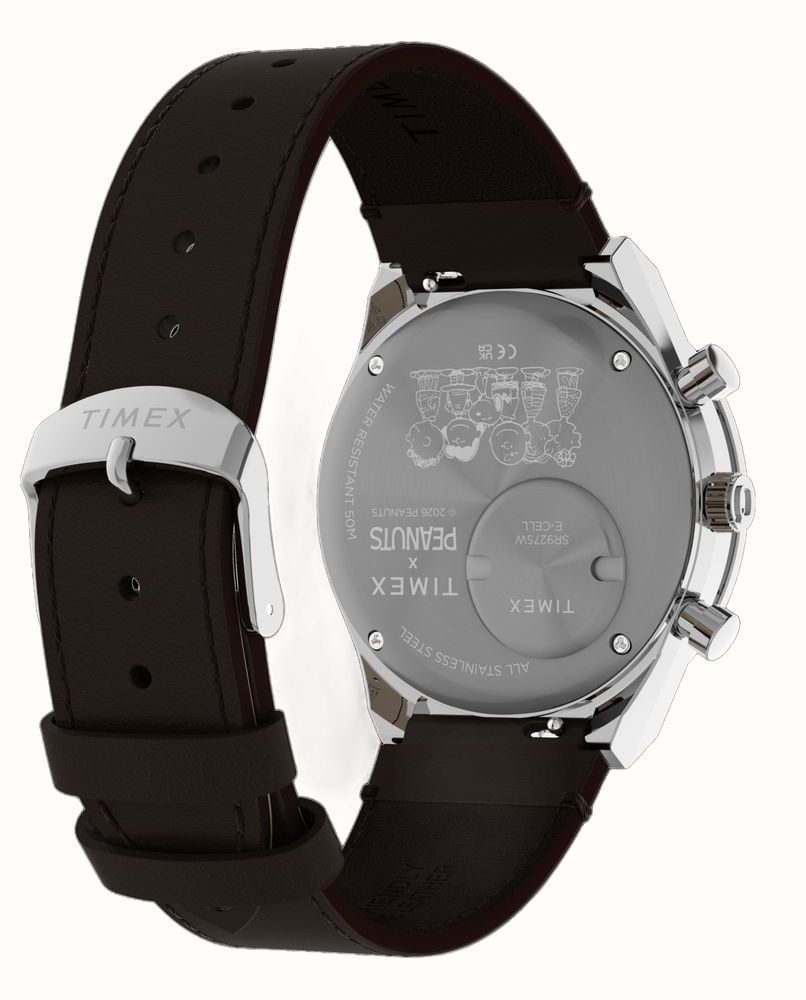 Timex Peanuts x Q Times Chronograph 40mm Brown Leather Strap TW6A04400 - alternate view 5