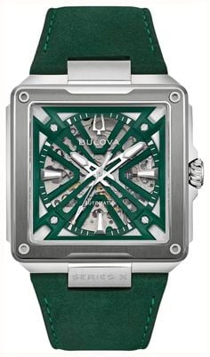 Bulova Series X Automatic (41mm) Green Skeleton Dial / Green Suede Strap 98A343