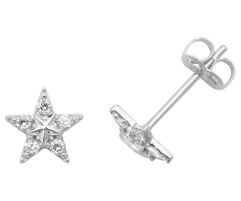 Treasure House ES437W 9k White Gold Cubic Zirconia Star Stud Jewellery