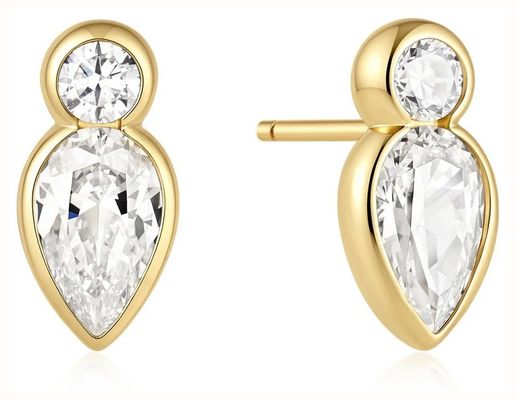 Ania Haie Gold Bezel Inverted Teardrop & Round Stud Earrings E076-04G
