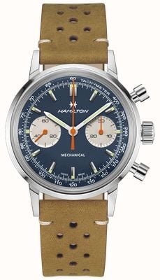 Hamilton American Classic Intramatic Chronograph H (40mm) Blue Dial / Brown Leather + Stainless Steel Mesh H38429541