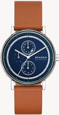 Skagen Signatur Multifunction (40mm) Blue Dial / Brown Leather Strap SKW6943