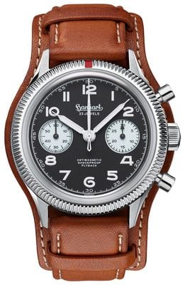 Hanhart 417 ES 1954 Flyback Reverse Panda (39mm) Black Dial / Light Brown Leather Strap - M H701.211-7210