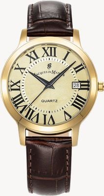Jacques Du Manoir Genesis Three-Hand Quartz (38mm) Gold Dial / Brown Leather Strap JWG04804
