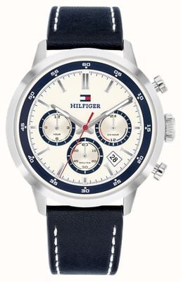 Tommy Hilfiger KENT Chronograph (43mm) White Dial / Blue Leather Strap 1710751