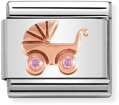Nomination Classic Symbols In Stainless Steel With 9k Rose Gold And CZ Pink Baby Carrier Charm 430305/06