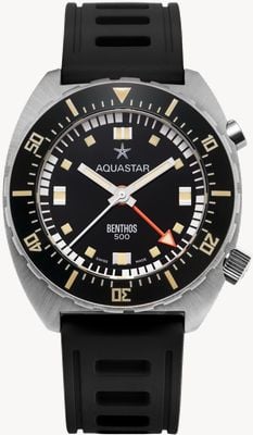 Aquastar Benthos 500 II Founder's Edition - Central Chrono (42mm) Black Dial / Black ISOfrane Rubber Strap BENTHOS-500