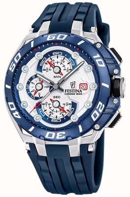 Festina Chrono Bike 2026 (46mm) White Dial / Blue Rubber Strap F20755/1