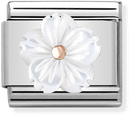 Nomination Composable Classic STONE SYMBOLS In Stainless Steel And 9k Rose Gold Flower In WHITE MOTHER OF PEAR 430510/02