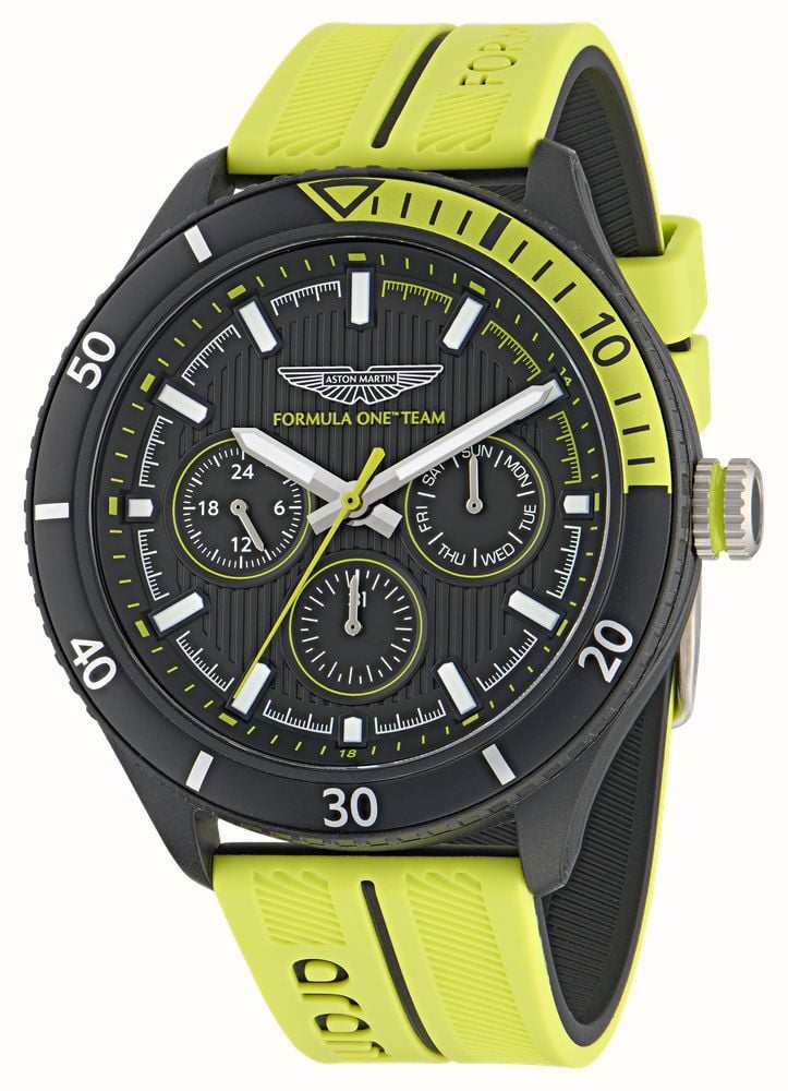 Aston Martin Aramco Formula One™ Team PIT W Quartz Multifunction (46mm) Black Dial / Yellow Silicone Strap MTFP1F502 - alternate view 2