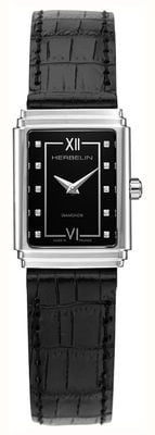 Herbelin Women's Art Déco 1925 (22mm) Black Rectangular Dial / Black Leather Strap 17577AP84