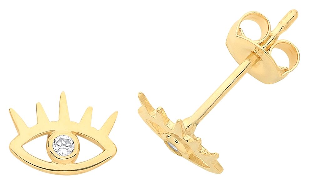 James Moore TH ES1607 9ct Yellow Gold Cubic Zirconia Eye Jewellery