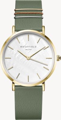 Rosefield West Village (33mm) White Mother-of-Pearl Dial / Green Leather Strap WFGG-W85