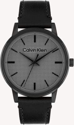 Calvin Klein CK Linked (41mm) Textured Grey Dial / Black Leather Strap 25200504