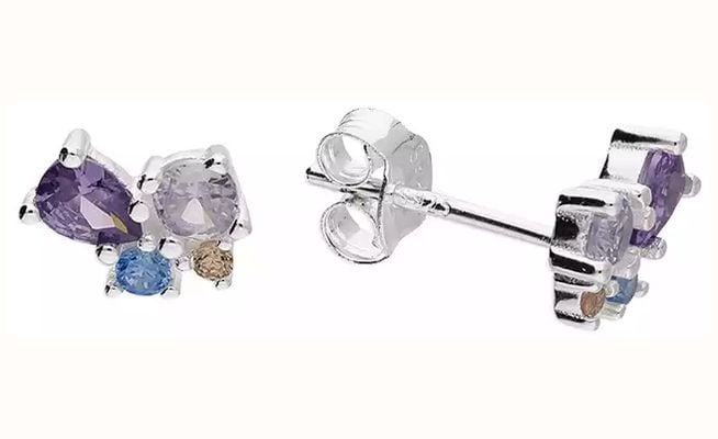 James Moore CME Silver Pink/Purple/Blue Cubic Zirconia Stud Earrings H5156/C