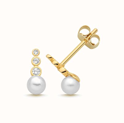 9CT YEL GOLD CZ PEARL DROP STUD EARRINGS ES2219