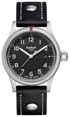 Hanhart PIONEER One Automatic (42mm) Black Dial / Black Leather Rivet Strap - M 762.210-0010