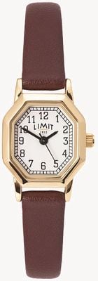 Limit Women's Brown Leather Strap | Gold Plated Case | White Dial 60121