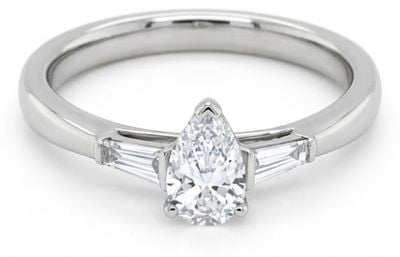 Platinum 0.40ct D VS1 0.55ct Pear Cut Diamond Ring Tapered Baguette Side Stones TRL32362