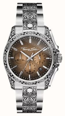 Thomas Sabo Rebel At Heart Chrono (41mm) Beige Textured Dial / Engraved Stainless Steel Bracelet WA0446-201-205-41