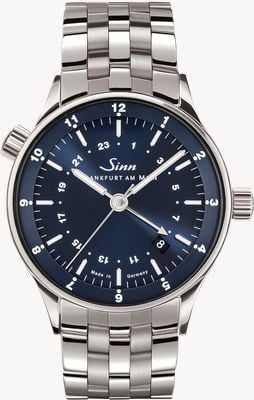 Sinn 6060 B Frankfurt Financial District World Timer (38.5mm) Blue Dial / Steel Bracelet & Leather Strap Watch 6060.013