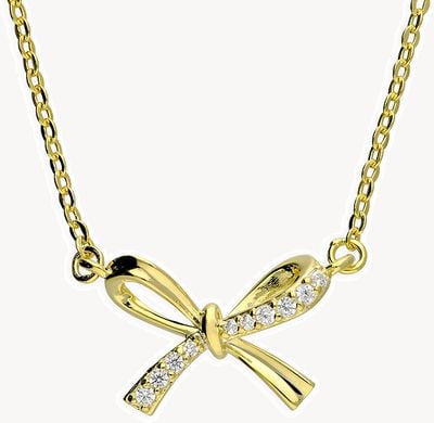 Sterling Silver Gold Plated Bow CZ Necklace H6941/Y