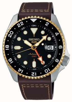 Seiko 5 Sports SKX GMT Mocha Black Dial / Brown Leather Strap SSK036K1