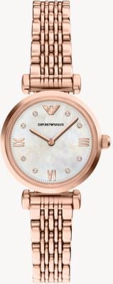 Emporio Armani Two-Hand Crystal Quartz (28mm) Mother-of-Pearl Dial / Rose-Gold PVD Stainless Steel Bracelet AR11805