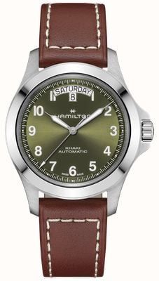 Hamilton Khaki Field King Day-Date Auto (40mm) Green Sunray Dial / Brown Leather Strap H64475560