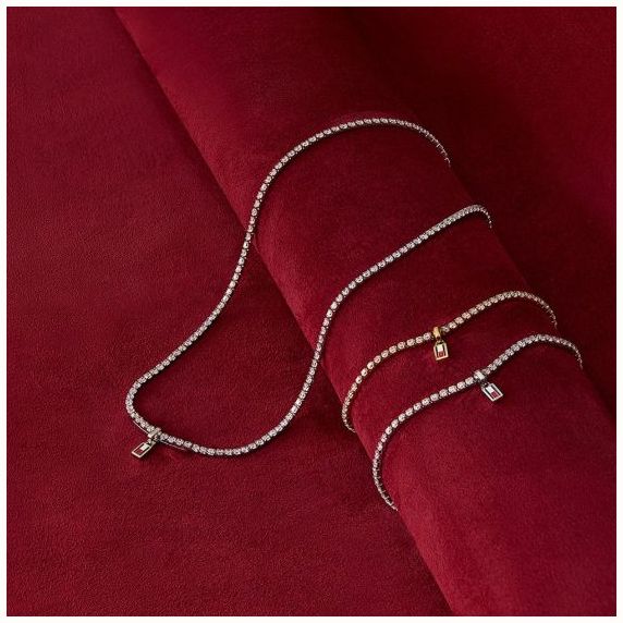 Tommy Hilfiger Stainless Steel Cubic Zirconia Logo Charm Tennis Necklace 2781094 - alternate view 2