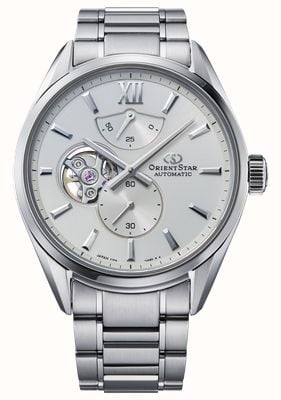 Orient Star M34 F7 Semi-Skeleton Automatic (40mm) White Sunray Dial / Stainless Steel Bracelet RE-BY0011S00B
