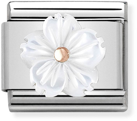 Nomination Composable Classic STONE SYMBOLS In Stainless Steel And 9k Rose Gold Flower In WHITE MOTHER OF PEAR 430510/02