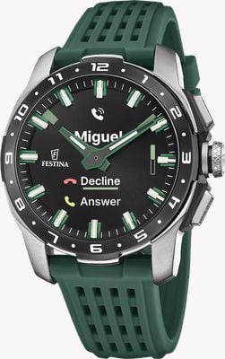 Festina Connected Full D Hybrid Smartwatch (44mm) Digital Display / Green Silicone Strap F23305/1