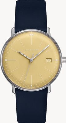 Junghans max bill Damen Quartz (32.7mm) Yellow Dial / Black Leather Strap 47/4553.02