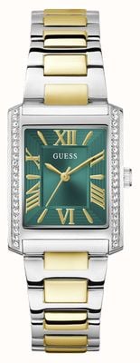 Guess BONNIE Crystal (27mm) Green Sunray Dial / Two-Tone Stainless Steel Bracelet GW0874L2
