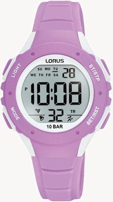 Lorus Digital Multi-Function 100m (32mm) Digital Dial / Light Purple Silicone Watch R2369PX9 damaged box