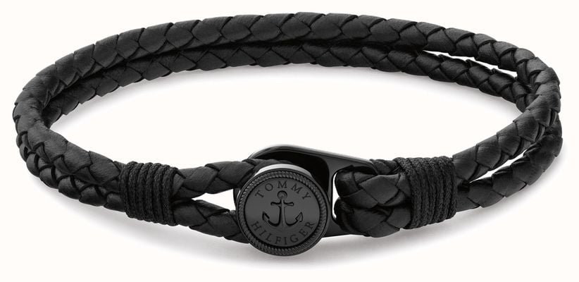 Tommy Hilfiger Nautical Black Leather Double Layered Bracelet 2790693