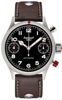 Hanhart PIONEER TwinDicator Automatic Chronograph (45mm) Black Dial / Dark Brown Leather Strap - M 731.210-0110