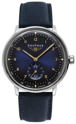 Bauhaus Classic Small-Seconds Quartz (35mm) Blue Dial / Blue Leather Strap 20373