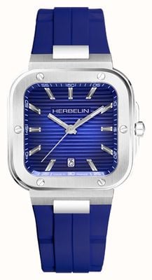Herbelin Cap Camarat Square Quartz (39mm) Cobalt Blue Dial / Cobalt Blue FKM Rubber Strap 12246A115CB