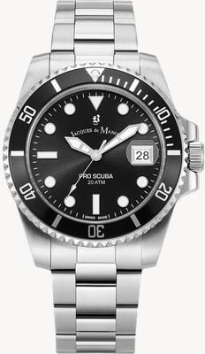 Jacques Du Manoir Pro Scuba (43mm) Black Dial / Stainless Steel Bracelet JWG02801